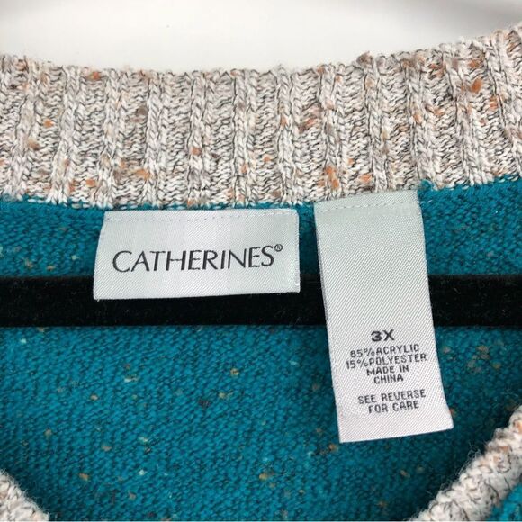 Catherines Sweater Teal V Neck Speckled Knit 3X Womens - Picture 2 of 8